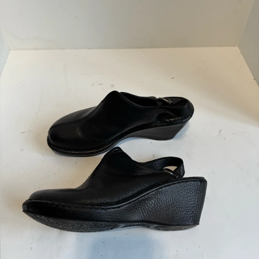 Born Black Leather Wedge Clogs | Comfort Slip-On Shoes. Size 9 - Picture 7 of 15